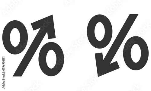 Vector illustration of percentage symbols with upward and downward arrows perfect for representing interest rates discounts and financial trends