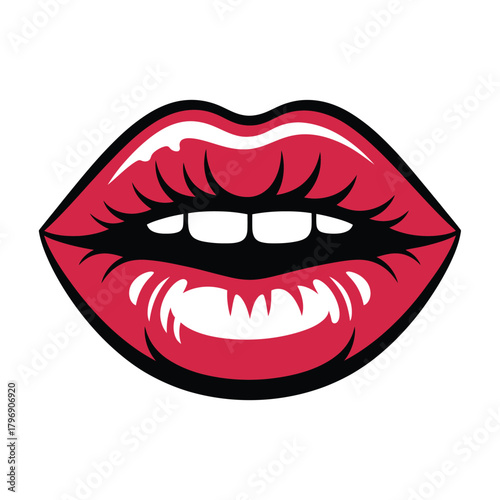 Illustration of red lips with black outline, a symbol of beauty, passion, and sensuality, perfect for fashion and cosmetic designs
