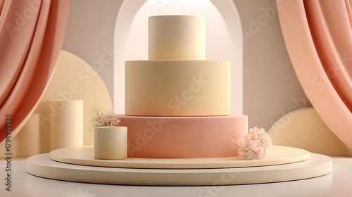 Elegant tiered display with pastel tones and modern minimalist decor