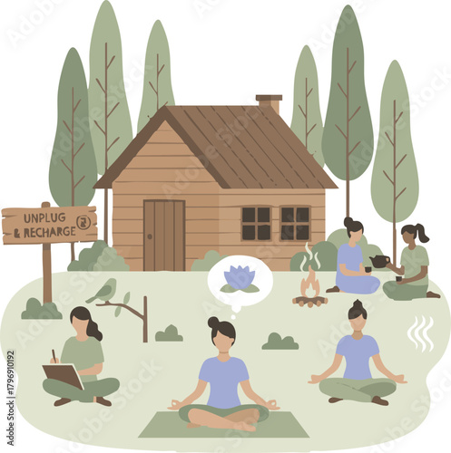 Digital Detox Wellness Retreat and Meditation in Nature Illustration