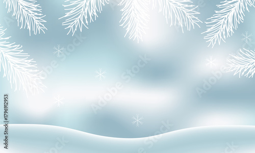 christmas background with snowflakes and tree brunch