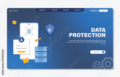 Data protection landing page template. Vector illustration