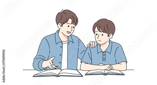 Supportive tutoring concept featuring a mentor helping a student with schoolwork offering