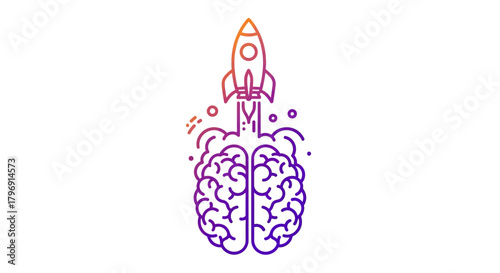 Creative idea ignition with rocket launch from brain concept illustration