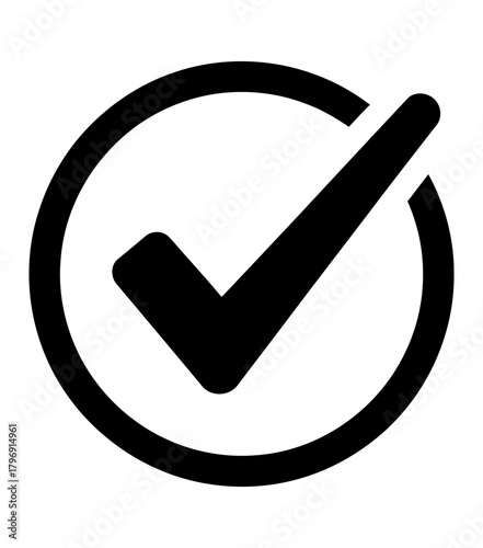 Confirmation Vector Icon Check Mark Symbol in Circular Outline, Depicting Approval, Acceptance, or Task Completion for Digital and Print Applications