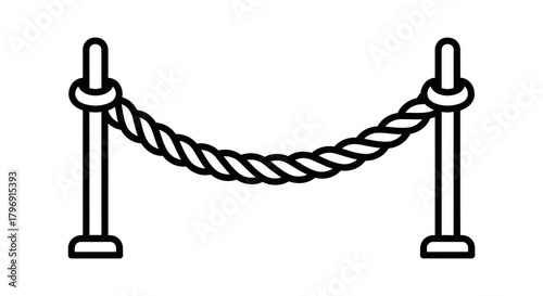 Elegant black outline icon depicting a classic rope barrier with two stanchions, symbolizing queue management, VIP access, exclusive entry, or restricted areas for events