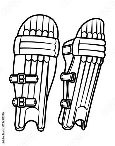 Cricket leg guards illustration, essential protective gear for batsmen in the sport of cricket. Offering safety and defense against fast deliveries during batting, shown in a simple line drawing