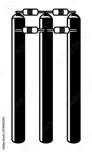 Gas cylinder storage arrangement, a visual representation, featuring multiple cylinders linked, used in industrial setups for containing and distributing gases