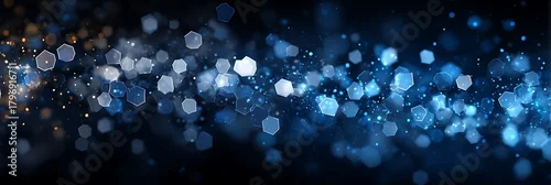 Obraz  z motywem Abstract blue and golden hexagon bokeh background. digital glowing.