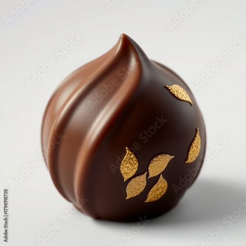 A decadent chocolate confection adorned with delicate gold leaf accents