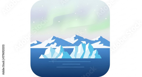 Arctic landscape polar bear iceberg aurora borealis northern lights vector illustration design art