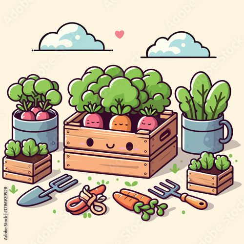 Charming Kawaii Vegetable Garden Scene