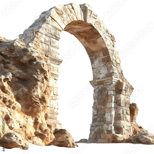 Ancient Stone Archway with Weathered Stones isolated on transparent background