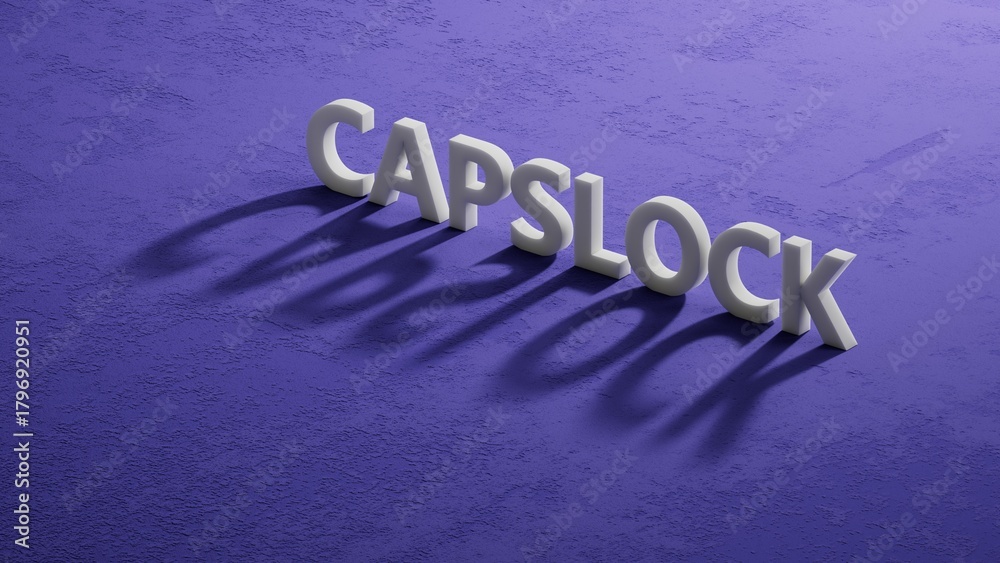 Fototapeta premium CapsLock.3D illustration of shadow of 3d charcaters.close up of shadow of 3d charcaters,3D rendering.