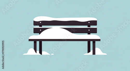 Winter scene of a snow covered park bench outdoor seating illustration for seasonal design and decor use