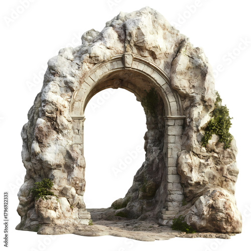 Ancient Stone Archway with Weathered Stones isolated on transparent background