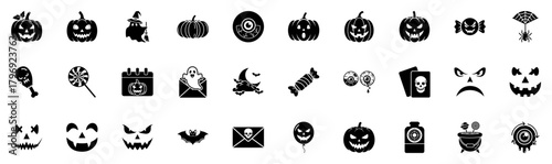 Black and White Halloween Glyph Icons Collection