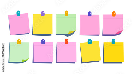 vector collection of colorful sticky notes pinned with pushpins