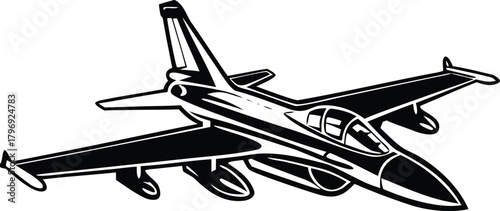 Fighter Jet Aircraft Silhouette Vector Illustration Military Jet Plane Aviation Background High-Speed Fighter Jet Graphic Design Aerospace F-16 Fighter Jet Vector Air Force Jet Plane Silhouette for Re