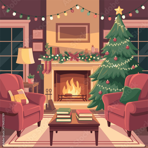 Cozy Christmas living room with fireplace and tree 1