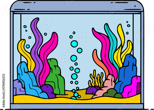 Minimalist vector illustration of modern fish tank