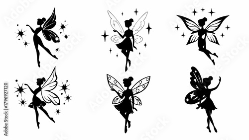 Enchanting fairy silhouettes dancing among sparkling stars, embodying magic and wonder for whimsical designs