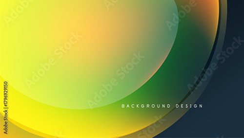 Abstract fluid shapes blend, creating vibrant gradient. Yellows, oranges, greens dominate dark background. Modern design element.