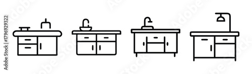 Vector illustration of a modern kitchen island with integrated seating and contemporary design elements