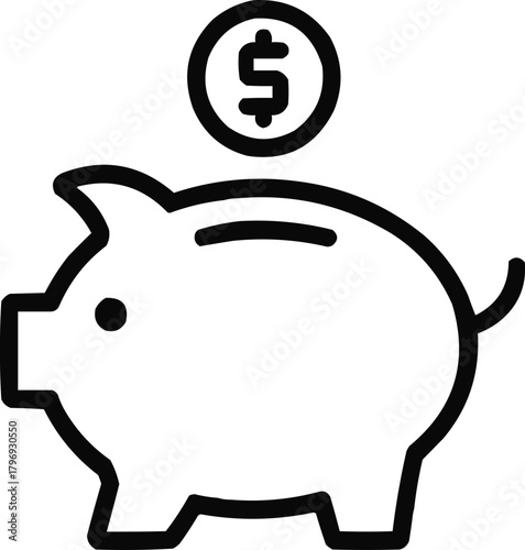 Piggy Bank Outline Icon Savings and Financial Planning Symbol