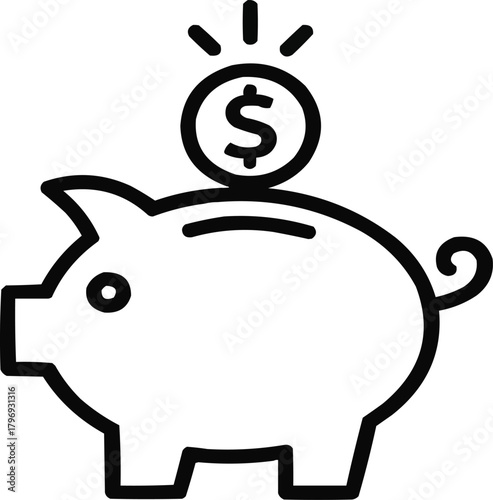 Piggy Bank Outline Icon Savings and Financial Planning Symbol
