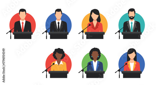 Political Candidates Speaking at Podiums During a Debate Event