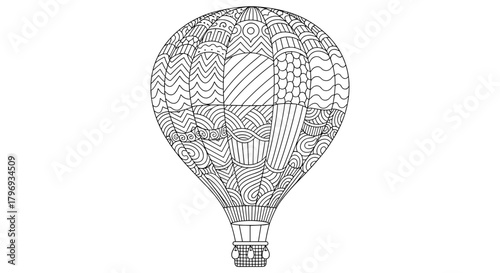 Intricate Hot Air Balloon Mandala Design for Coloring and Relaxation