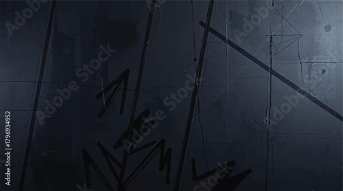Dark and gritty urban wall texture with mysterious hand-drawn markings and scratches creating a moody, abstract background