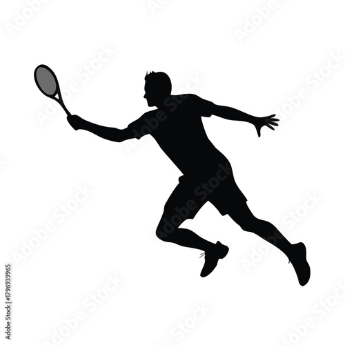 A silhouette of a man playing tennis with a racket in motion