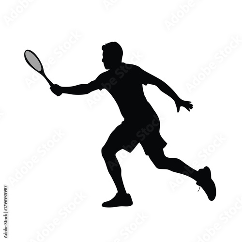 Silhouette of a man playing tennis with a racket in his hand