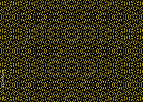 シームレスな黒地に金色ラインの変わり菱文様背景