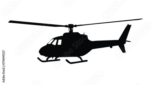A silhouette of a helicopter against a plain white background
