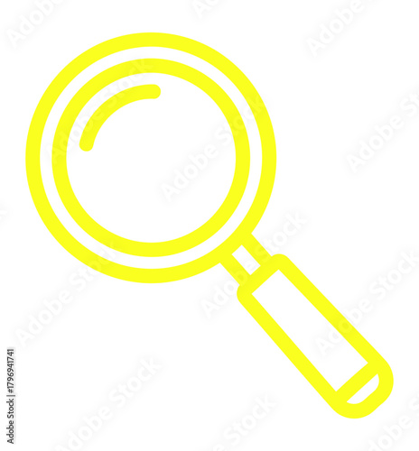 A yellow magnifying glass icon with a thick outline, casting a soft glow