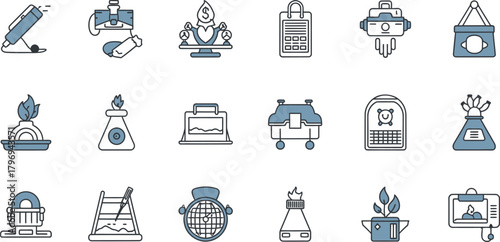 Science equipment and laboratory tools icon set in minimal outline style