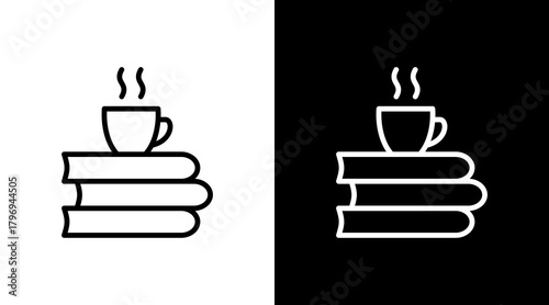 Book And Mug  White Icon Set Design