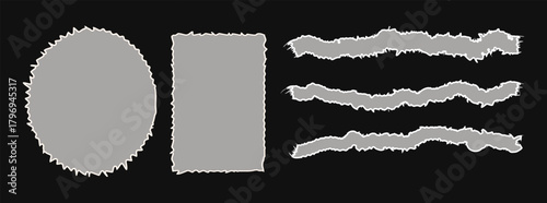 A collection of torn paper shapes and edges, including a circle, square, and three lines, perfect for creating textured backgrounds.