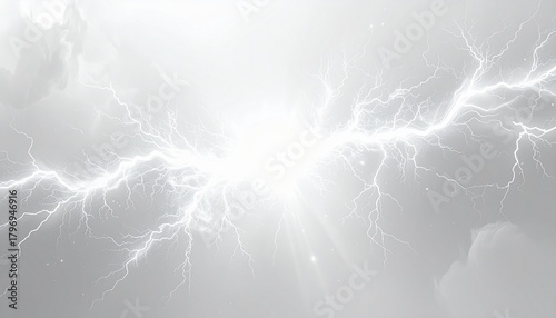 Wallpaper Mural Bright white lightning bolt striking across a light gray sky, dynamic electrical discharge with glowing energy and abstract power effect, natural phenomenon background Torontodigital.ca
