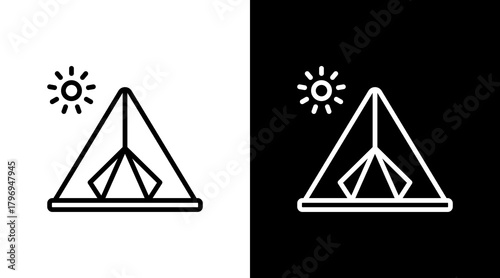 Camping Tent  White Icon Set Design