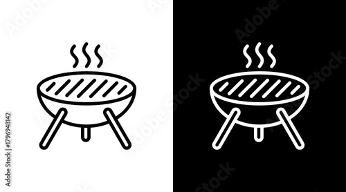 Bbq Grill  White Icon Set Design