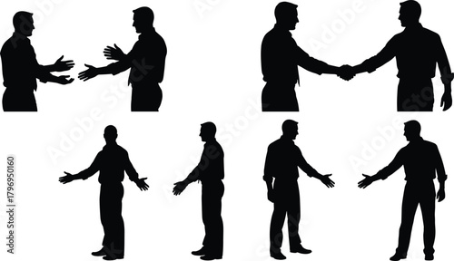 Greeting gesture silhouettes cartoon illustration, symbolic social interaction and expressive body language artwork for design and education