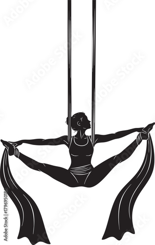 Silhouette of Female Aerial Acrobat on Silks - Circus Performance Icon