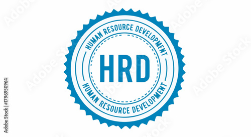 Human Resource Development HRD blue seal badge vector isolated on white background