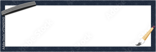 紺色地に麻の葉文様の毛氈・習字、書道の半紙フレーム背景、横断幕レギュラーサイズ600×1800mm300dpi	