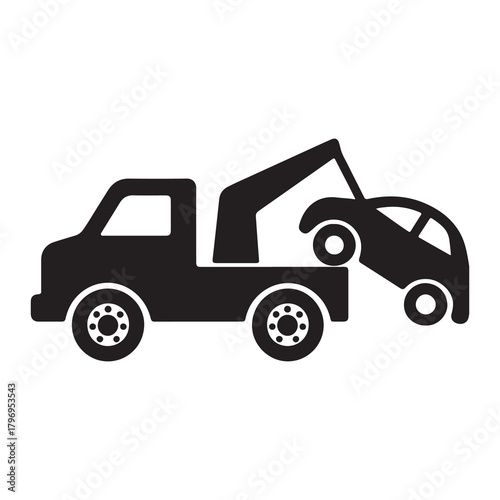 Silhouette of a tow truck lifting a car onto its flatbed for towing and transportation services