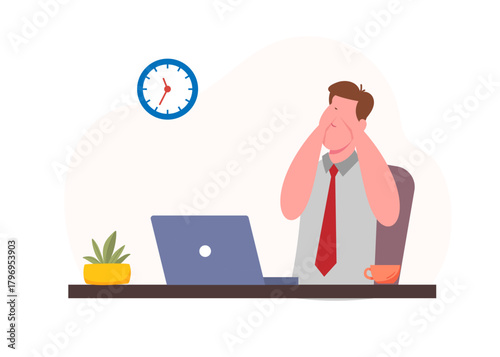 Illustration of eye irritation while working.